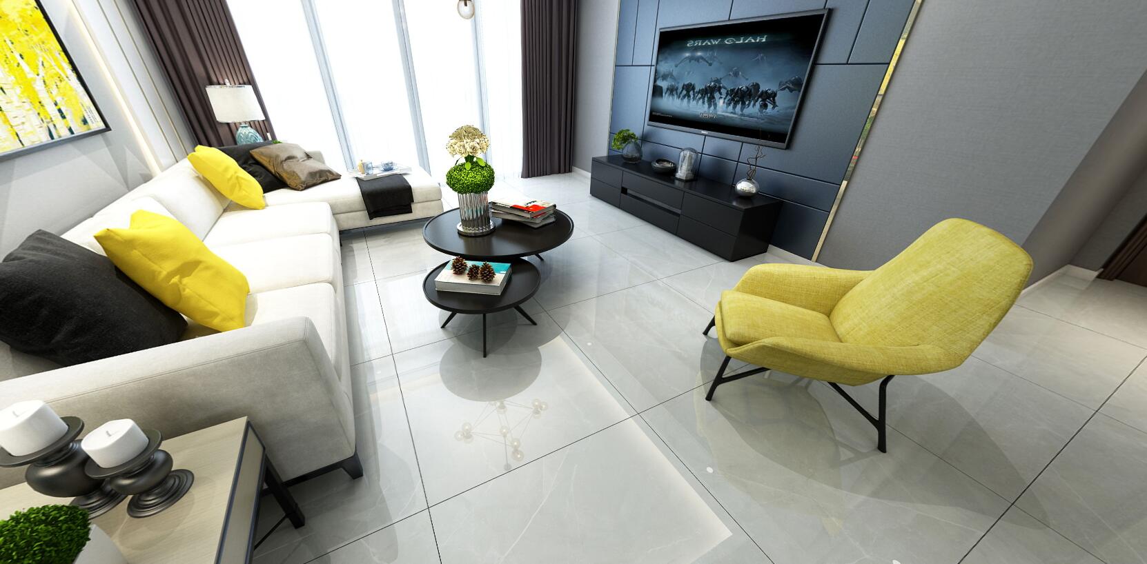 大理石瓷砖维纳斯灰IPGS90043客厅空间效果图2